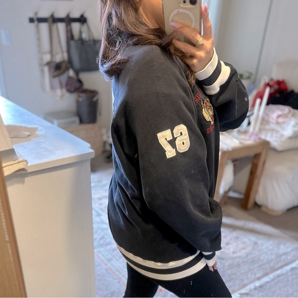 Vintage RALPH LAUREN POLO Sport Varsity Jacket RL 90s Patch Tigers Navy Blue Lrg - Picture 5 of 14